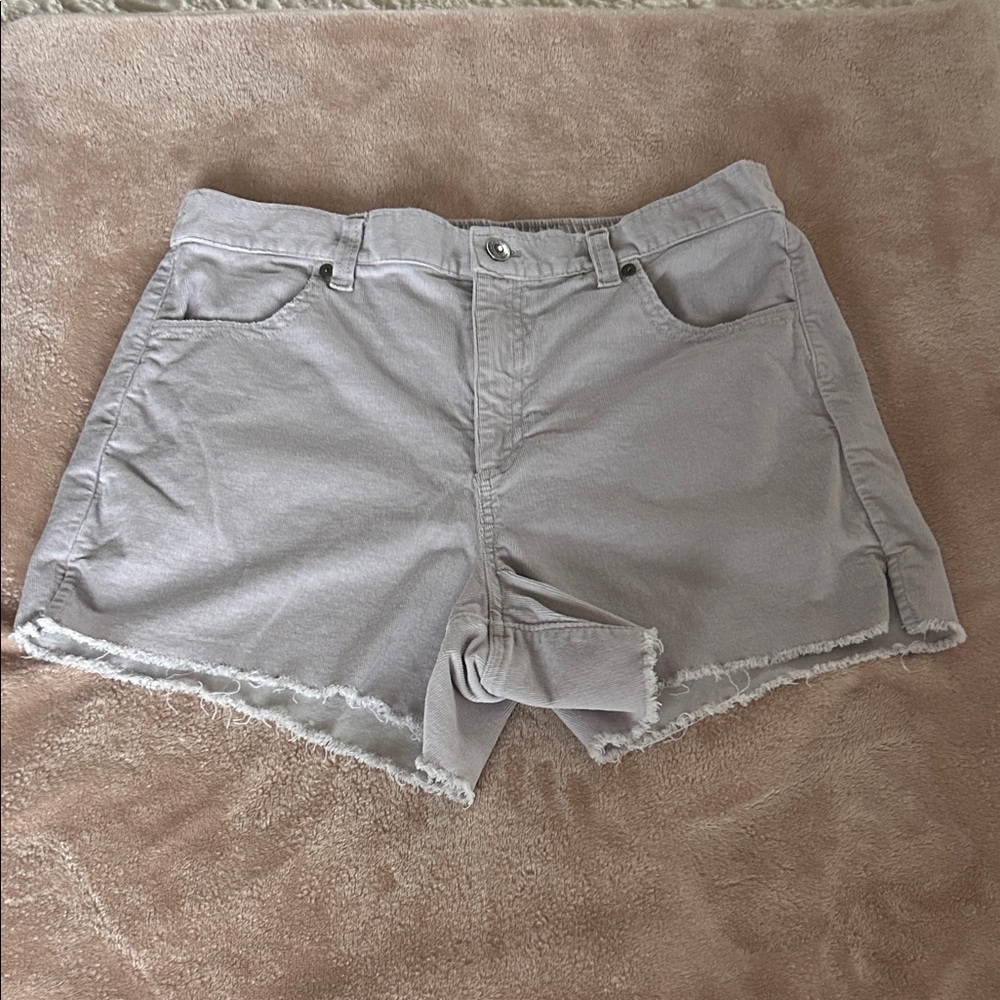Aerie Light Gray Frayed Hem Corduroy Shorts